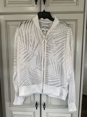 Victoria Sport White Palm-Print Zip see through jacket.